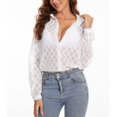 thumbnail image 2 of NeedBo Women's Button Down Long Sleeve V Neck Mesh Shirt See Through Sheer Blouse Tops, White L, 2 of 7