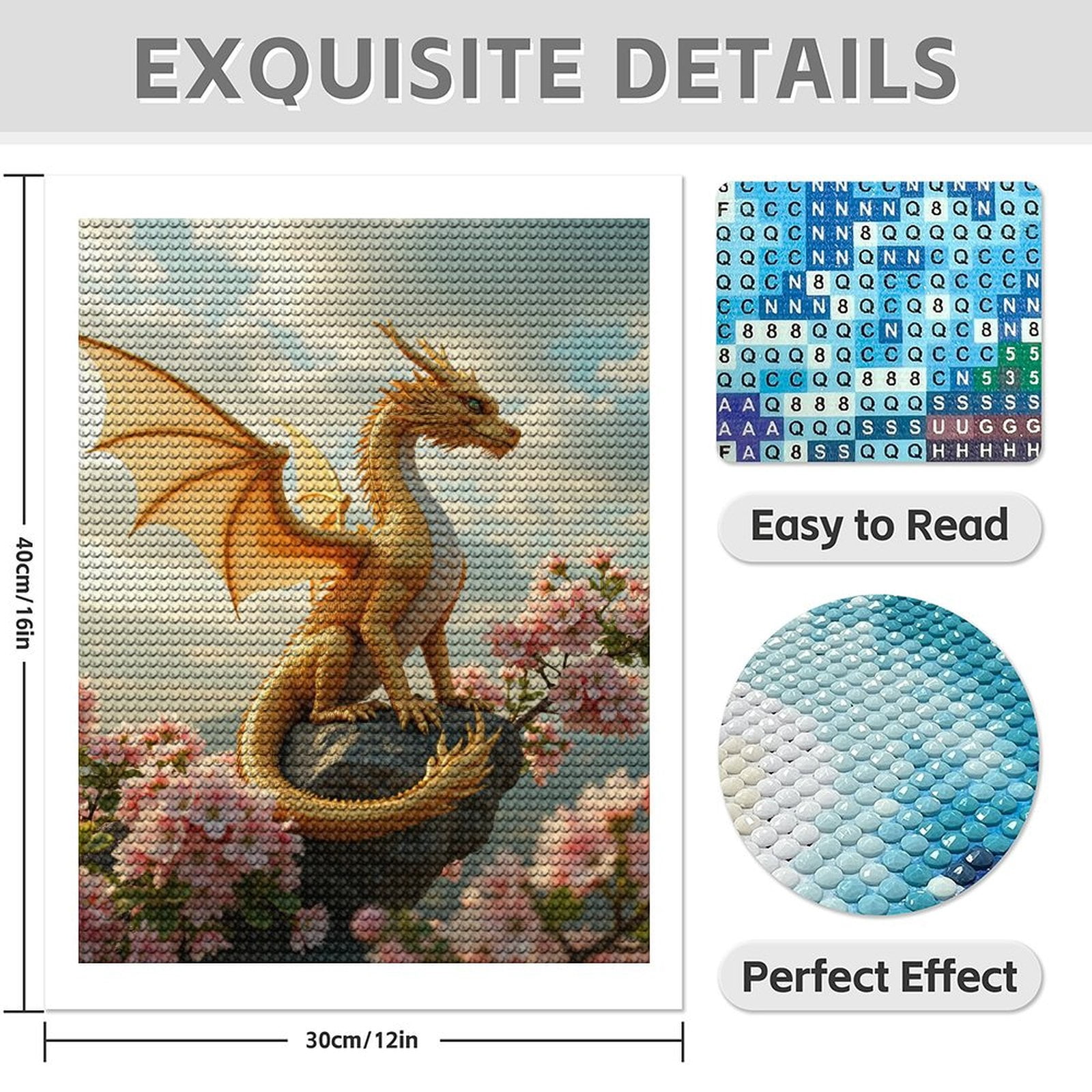 Diamond Art Kits for Adults - 5d Golden Dragon Among Blossoms Diamond Painting for Adults, Diamond Art for Adults Beginners, Diamond Painting Kits for Adults for Home Wall Decor