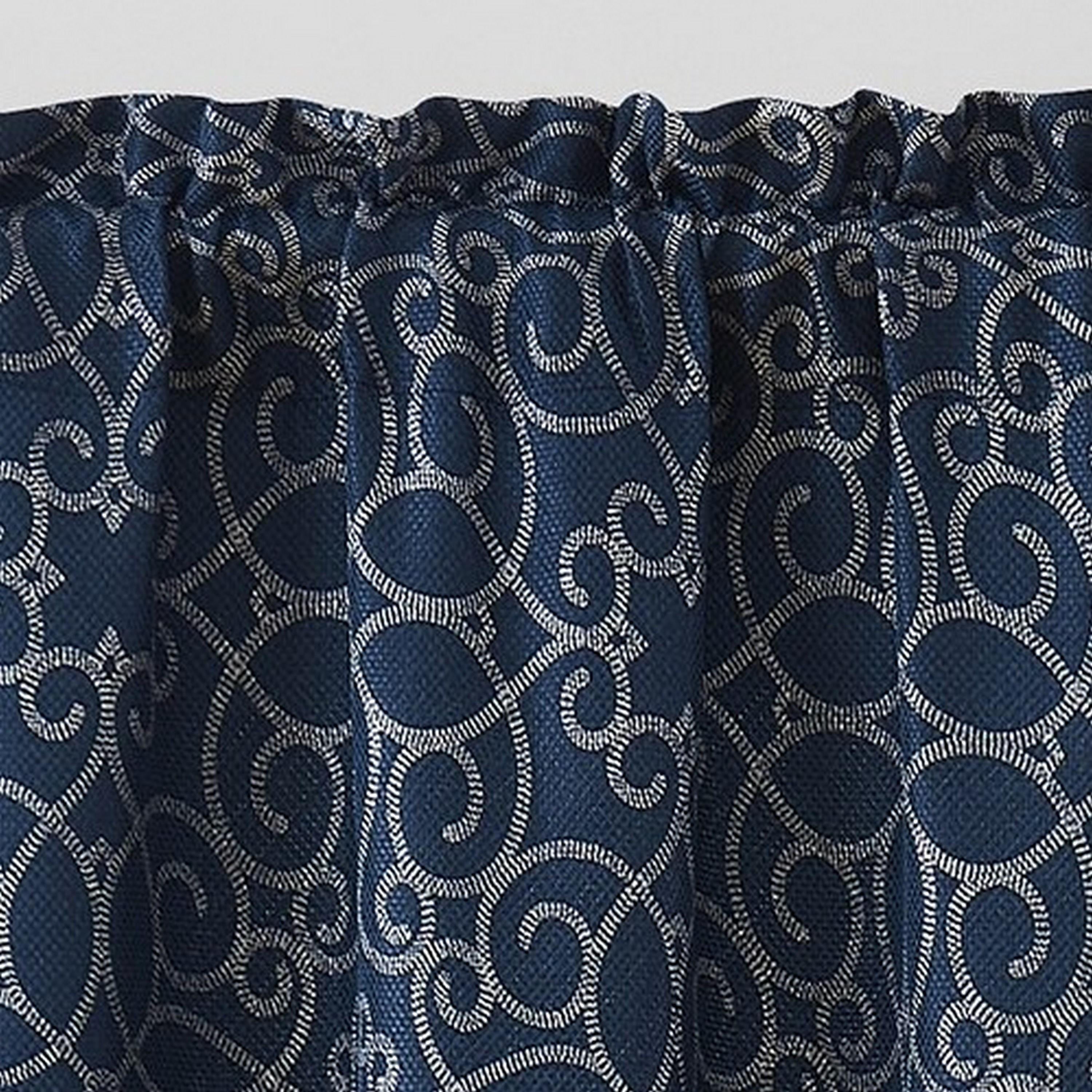 VCNY Home Versailles Navy Scroll Rod Pocket Blackout Curtain Panel, 52" x 84"