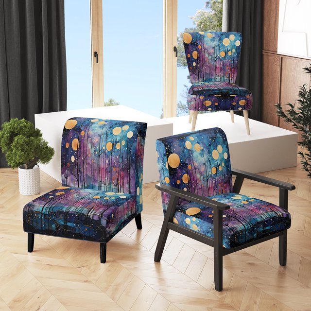 Designart "Celestial Charm I" Chaise d'Appoint Bleue Abstraite avec Collages - Fauteuil Moderne pour Chambre