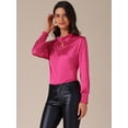 thumbnail image 2 of DARING DIVA Women's Satin Long Sleeve Mock Neck Self Tie Work Shirts XS Rose Red, 2 of 6