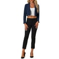 thumbnail image 2 of INSPIRE CHIC Women's Long Sleeve Open Front Notched Lapel Business Cropped Blazer Jackets XL Dark Blue, 2 of 6