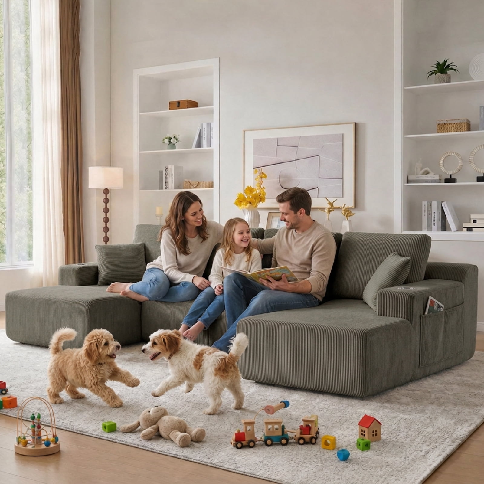 Leumius 130" U Shaped Sectional Couches with Chaise,Modern Deep Seat Boneless Corduroy Cloud Modular Sofa for Living Room,taupe