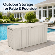 Seizeen Outdoor Storage Box, 75Gal Resin Deck Box for Cushions/Pool Accessories, Waterproof Patio Storage Bench for Indoor Garden Poolside, Max Weight Capacity 450lbs, Beige