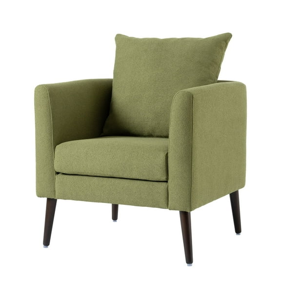 Xukmct Fabric Padded Seat Single Sofa Chair with Solid Wood Legs and Waist Pillow, Armchair Accent Chair for Living Room/Bedroom/Waiting Room, Olive Green