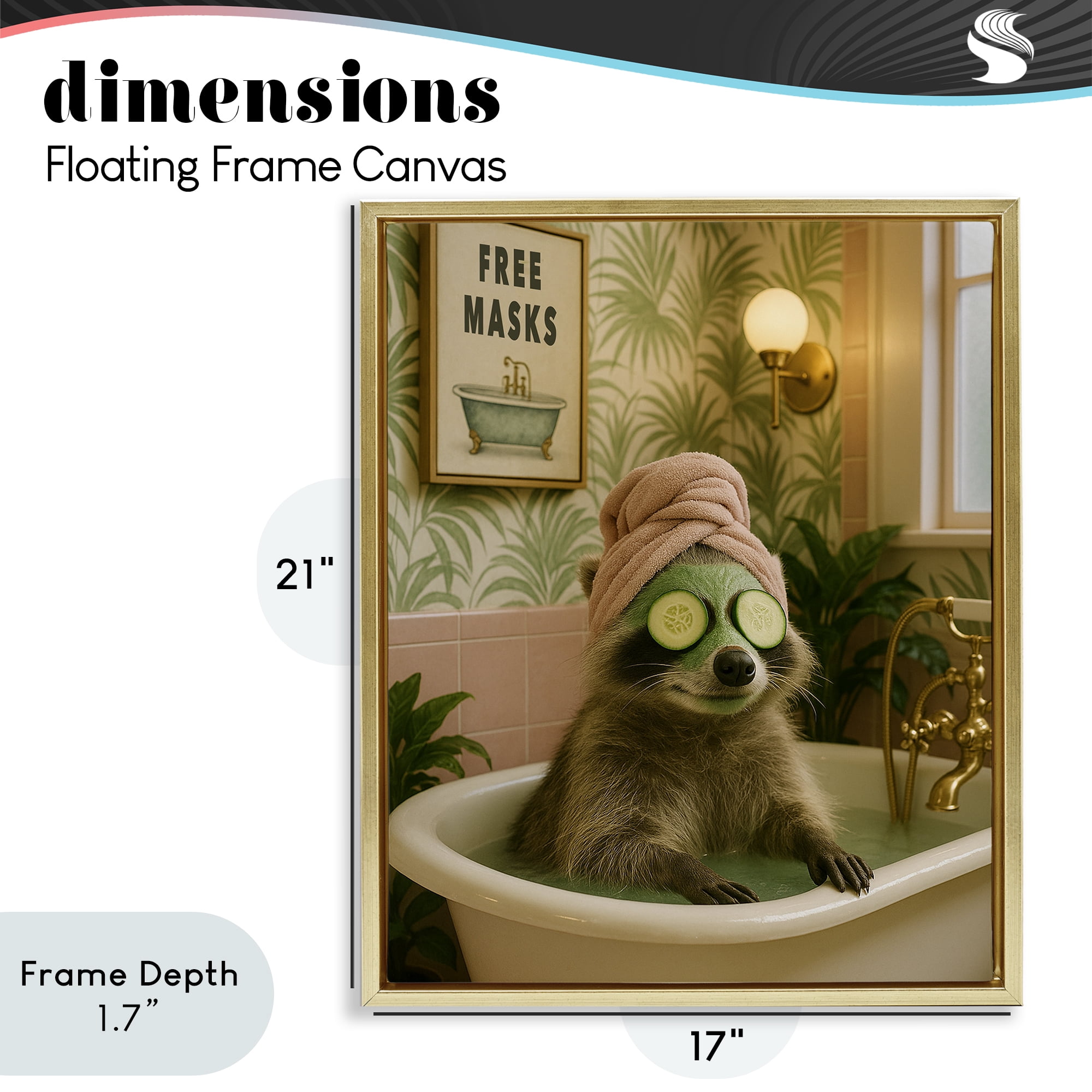 Stupell Industries Raccoon Spa Day Bath Gold Framed Floater Canvas Wall Art, design by Grotto Studios