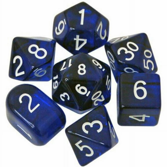 Role 4 Initiative Polyhedral Dice - Translucent Dark Blue w/White and Arch'd4 (7) New