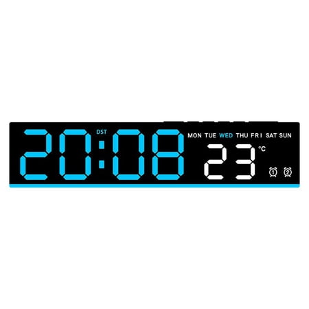 ToyKingdee Large Digital LED Wall Clock with Temperature, Dual Alarms, and Day of Week Display