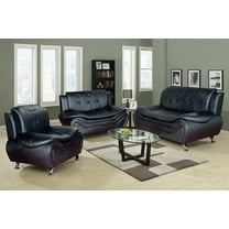 Ponliving Furniture NEW Classical 3pcs Sectional Sofa Set, Sofa/Loveseat/Chair, Black Color, Faux Leather Upholstery Material,