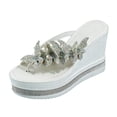 thumbnail image 6 of Rokment Women's Sparkly Rhinestone Butterfly Platform Wedge Flip Flops Bridal Bling Chunky High Heels Slip on Thong Sandals Beach Summer Dress Shoes White Size 7.5, 6 of 7