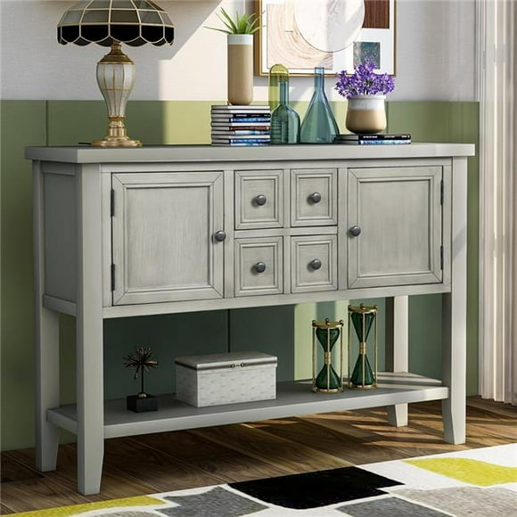 Direct Wicker UBS-WF190263AAE Sideboard Console Table with Bottom Shelf, Buffet Storage Cabinet for Living Room (Antique Gray)
