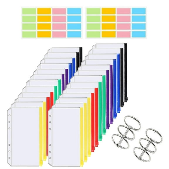 25PCS Waterproof PVC Pouches Clear Notebook Binder Document Filing Bags with Zippers Folders and Three Rings Binders