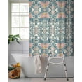 thumbnail image 2 of Split Shower Curtain for Transfer Bench, Teal Pink Fabric Shower Curtains for Bathroom, Vintage Floral Watercolor Boho Ethnic Tub Sliding Transfer Bench Waterproof Bath Curtains 72"x72", 2 of 9