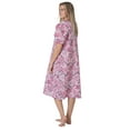 thumbnail image 3 of Women's Short Sleeve Woven Snap-Front Closure Floral Embroidery Housecoat Duster Lounge Nightgown, Pink XXX-Large, 3 of 5