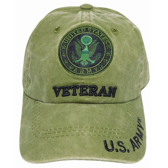 NEW United States Army VETERAN cap hat with U.S. Flag on side. OD Green.