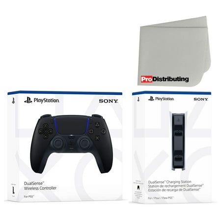 Sony PlayStation 5 Black DualSense Wireless Controller and Charging Station with Microfiber Cleaning Cloth