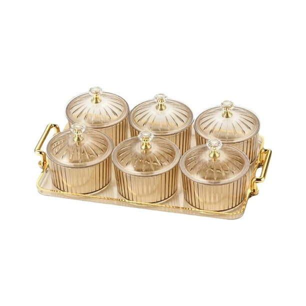Plato divisor de postre extraíble para aperitivos y frutas. 6 tazones marrones y tapa