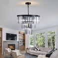 thumbnail image 2 of 20" 3-Tier Crystal Chandelier, 7-Light Black Frame Pendant Light for Living Room Dining Room Bedroom Ceiling, Elegant Modern Lighting, 2 of 7