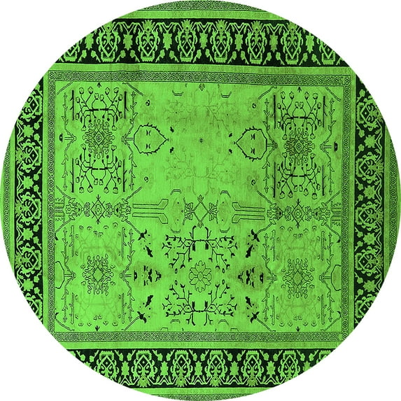 Ahgly Company Indoor Round Oriental Green Industrial Area Rugs, 3' Round