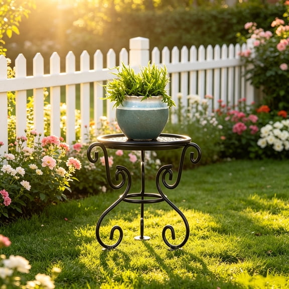 Modern Black Indoor Outdoor Metal Plant Stands,Round Planter Tray Floor Stand for Holding Plant Pots,5.5" Tall Small & Lightweight Flower Pot Stands,House Potted Plant Holder Display Rack