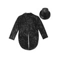 thumbnail image 4 of Yeahdor Kids Boys Sequin Tailcoat Lapel Neck Swallowtail Coat Jacket with Hat Jazz Dance Suit Black 12, 4 of 6