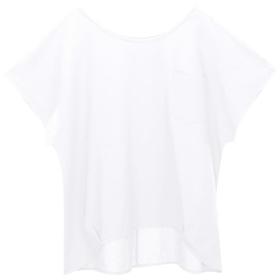 Women's T-Shirts Casual Loose Short Sleeve Pure Color Round Neck Linen Pocket Top for Women Everyday Relaxed Fit Tee Shirt
