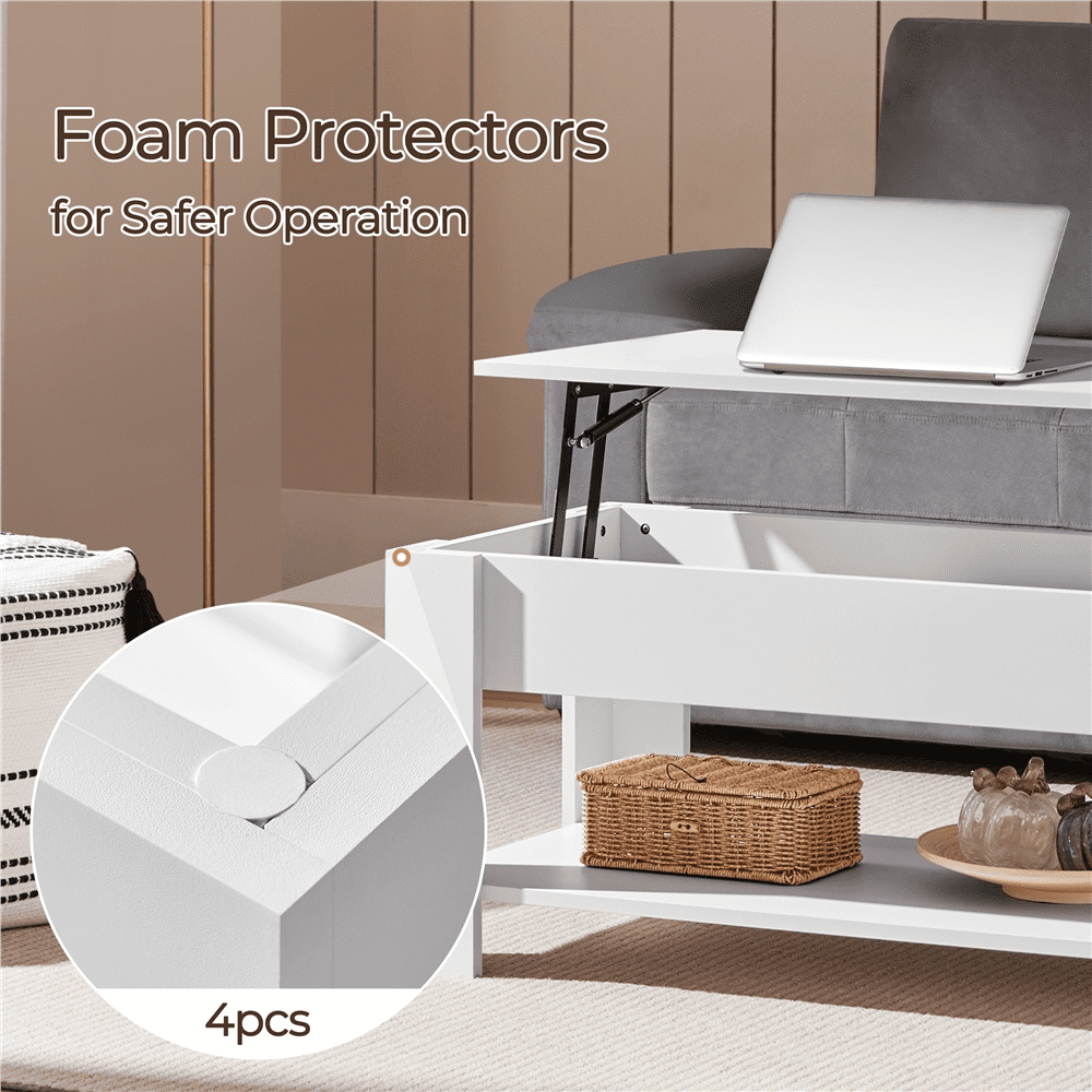 Yaheetech 39in Lift Top Coffee Table with Hidden Compartment and Open Shelf, White