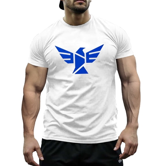 Men's & Big Men's Cotton Crewneck T-Shirt Blue Bird Print Short Sleeves, Size XS-5XL