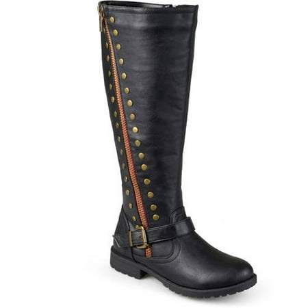Womens Wide Calf Zipper Studded Riding Boots (Best Riding Boots For Skinny Legs)