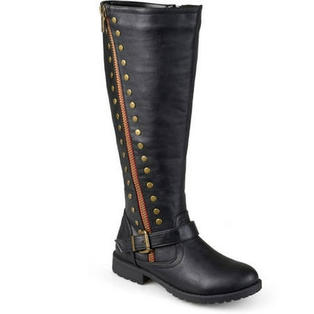 Womens Wide Calf Zipper Studded Riding Boots (Best Inexpensive Riding Boots)