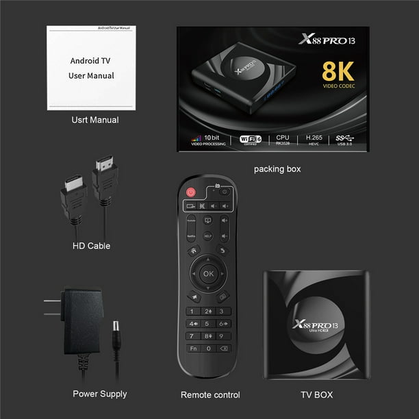 X88PRO13 Android TV Box, RK3528 Octa-Core, 4GB RAM 64GB ROM