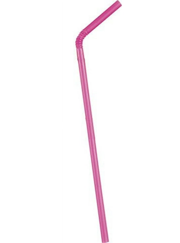 Unique Industries Hot Pink Flexible Plastic Straws, 50 Count