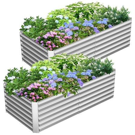 Condition photo showing New/Like New for outdoor metal raised garden bed 8x4x2ft planter box for vegetables flowers herbs w/478 gallon capacity silver 2pcs