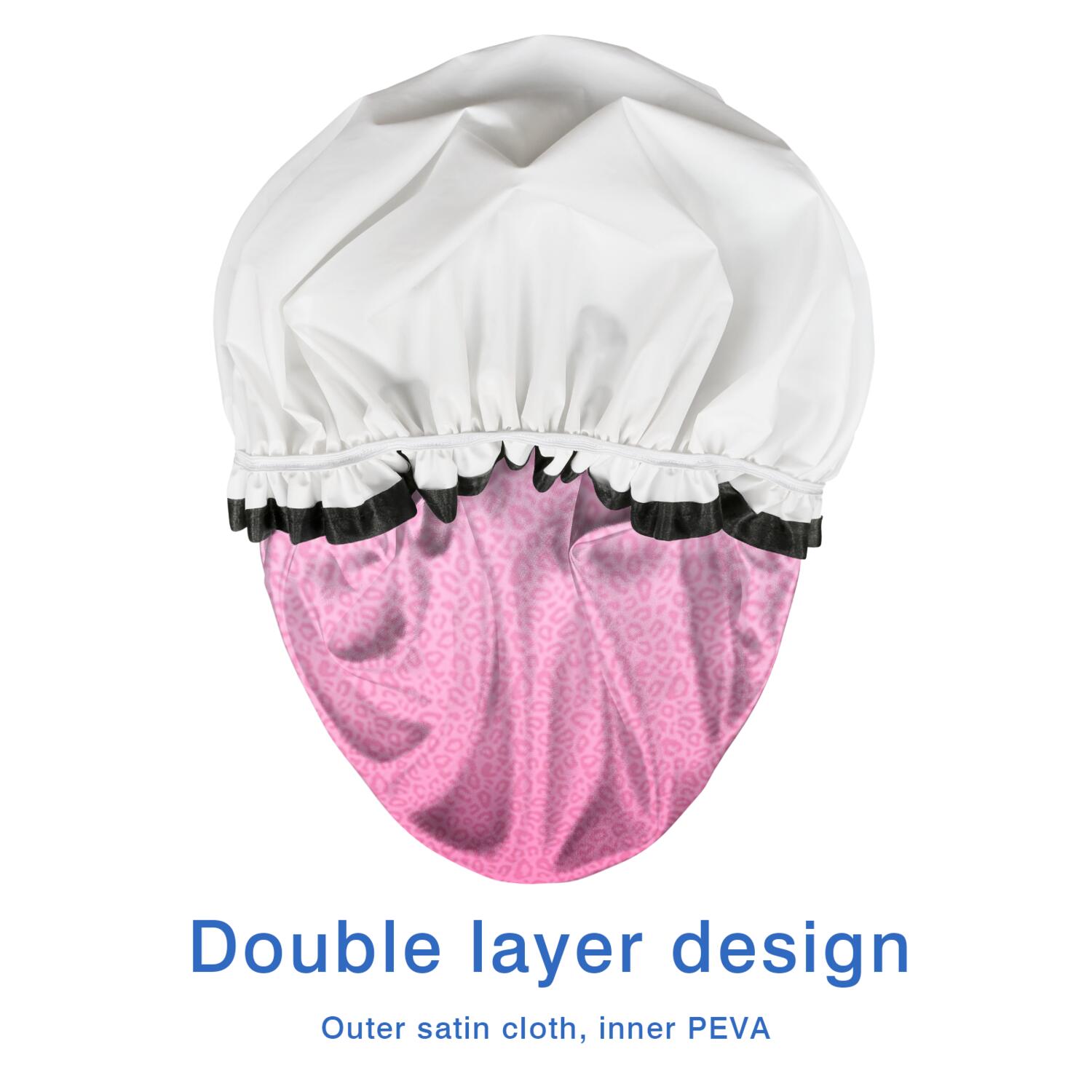 Shower Caps,Pink Gradient Leopard Print Waterproof Shower Cap for Women 4 Pieces,Double Reusable Hair Cover for Shower PEVA Elastic Stretch Hem