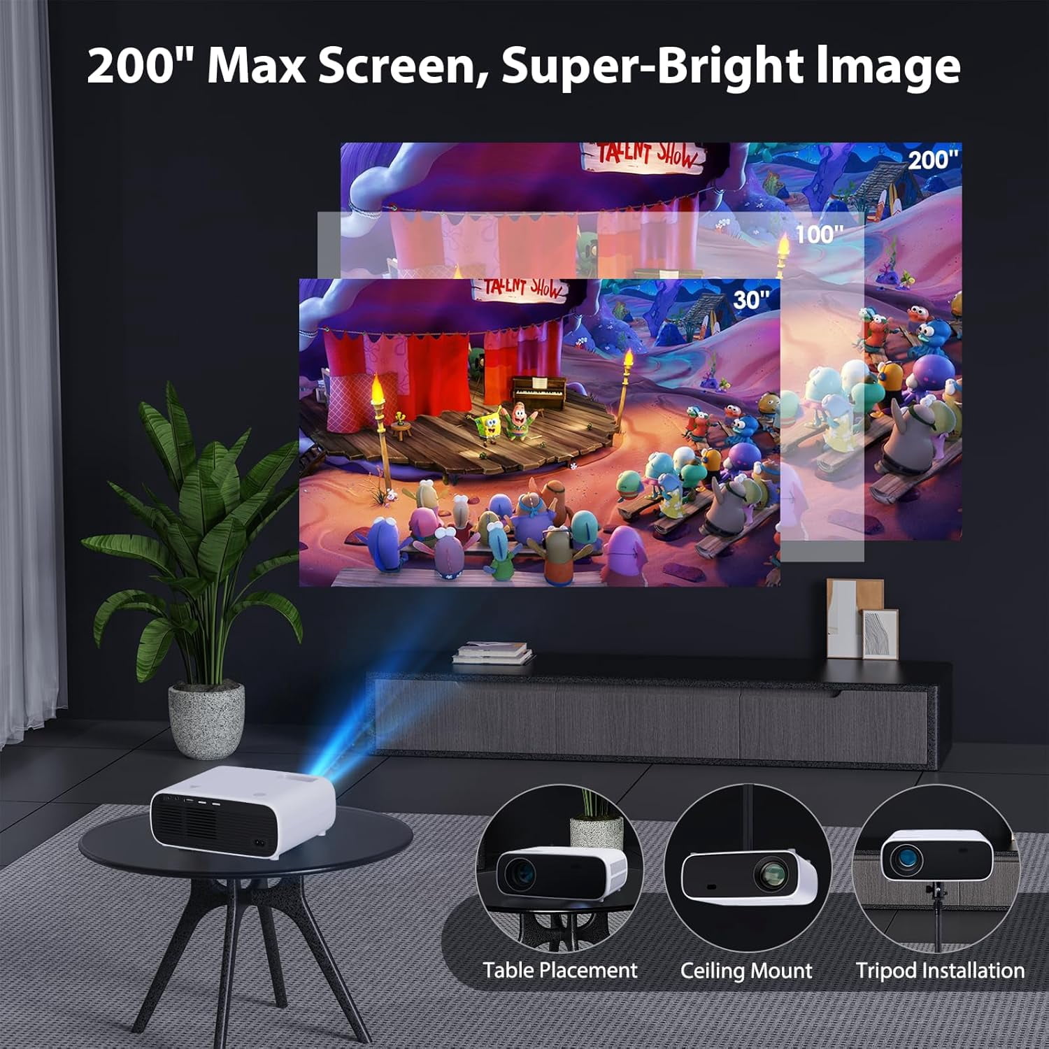 Kanstar Native 1080P Projector with 5G WiFi and Bluetooth, 500 ANSI Outdoor Portable Movie Projector for Home Theater