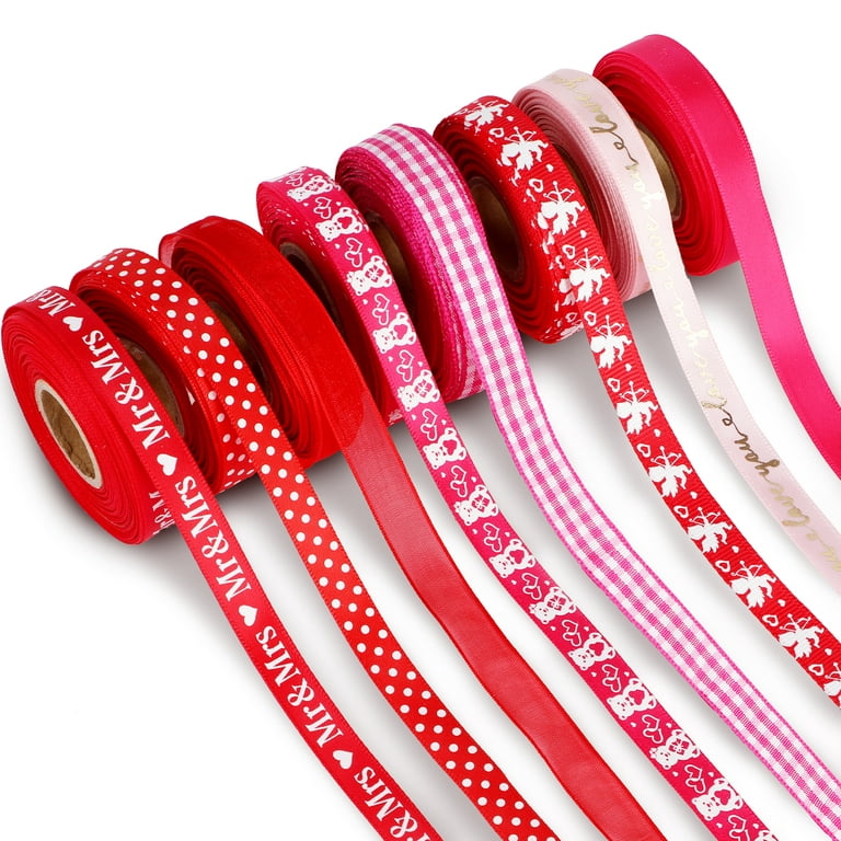 Wired Assorted Valentine Ribbon Tray Wholesale 12 Rolls 10 Yards Each - 120  Yards