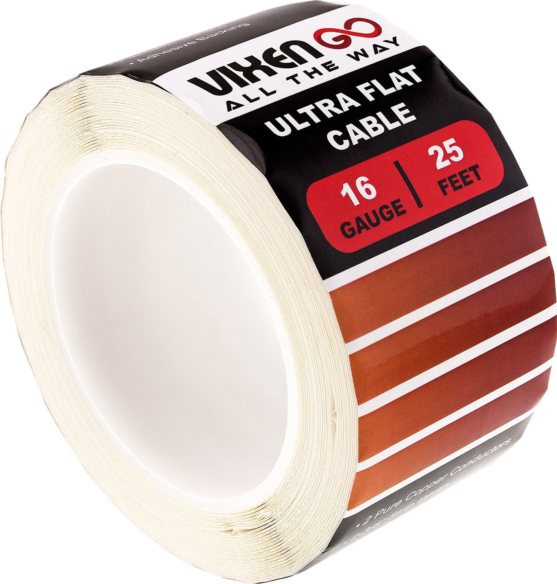 VIXEN GO Hidden Flat Wire 4 Conductor 16 Gauge Paintable Cable for Audio Speakers, Smart Doorbell, LED LIGHTING, LOW Voltage Appliances 25FT