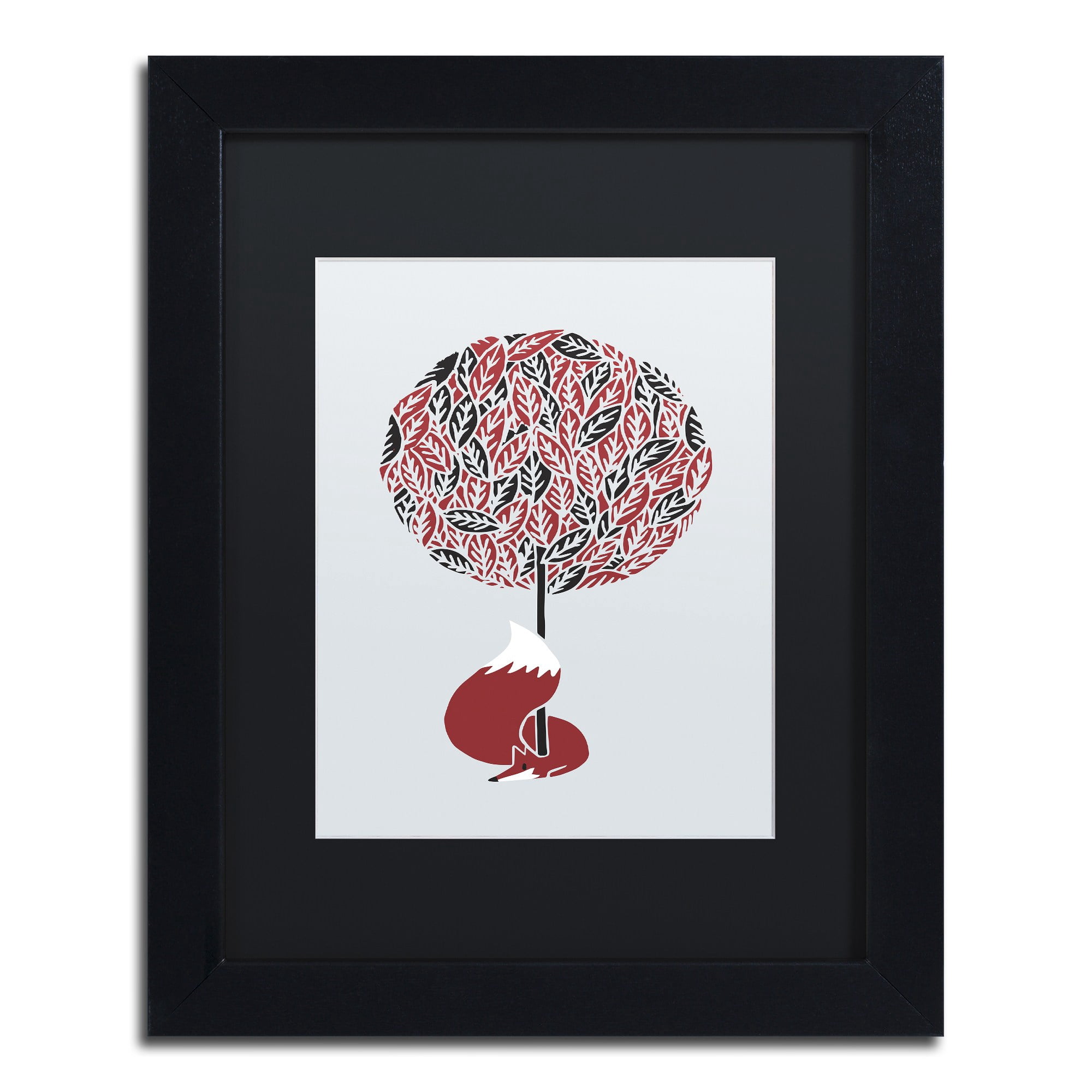 Trademark Fine Art 'Cherry Tree Fox' Canvas Art by Robert Farkas, Black Matte, Black Frame