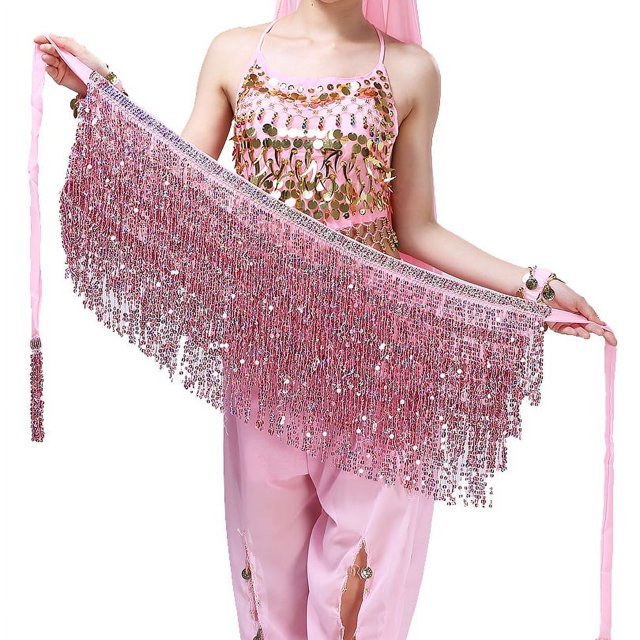Falda corta con borlas y lentejuelas para danza del vientre, cadena para la cintura, encaje, toalla con lentejuelas para la cadera