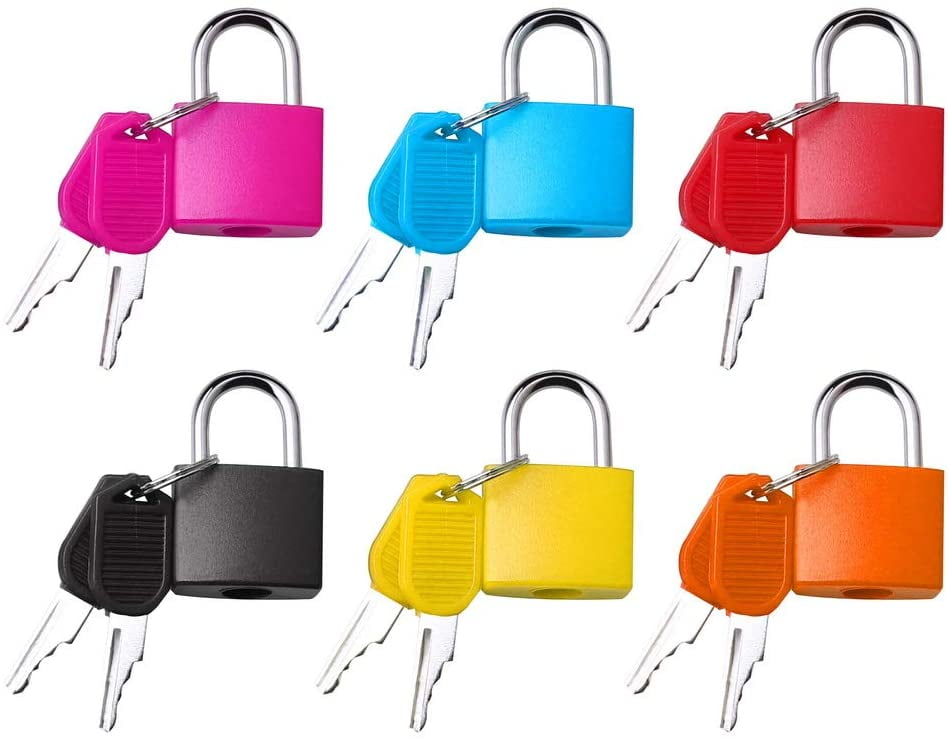 Set of 6 Mini Luggage Padlocks with 2 Keys, 6 Color Small Padlocks Mini