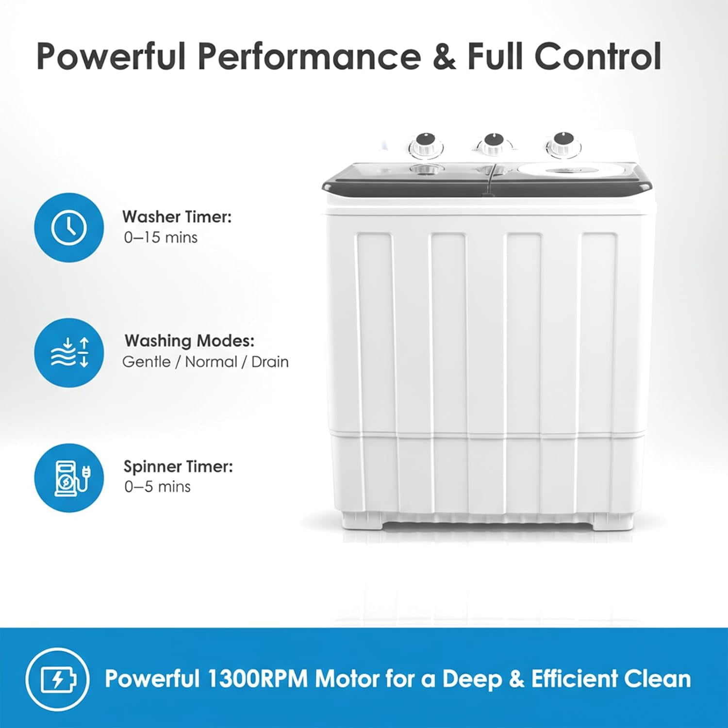 Portable Washing Machine, 14lbs Twin Tub Washer Mini Compact Laundry Machine with Drain Pump,Compact Washer for Home Dorm Apartment,Grey