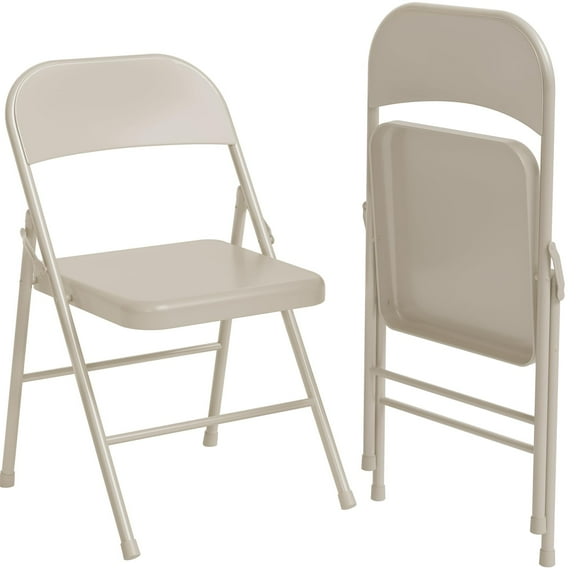 EcoSummer 2-Pack Folding Chairs, Heavy-Duty Metal Frame Supports 350 lbs, All-Steel Foldable Chairs for Dining, Office & Outdoor Events, Beige