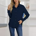 thumbnail image 3 of Blue Women Shirts, Womens Casual Button Down Shirts V Neck Long Sleeve Collared Office Work Blouses Tops With Pocket,Women Shirts S, 3 of 9