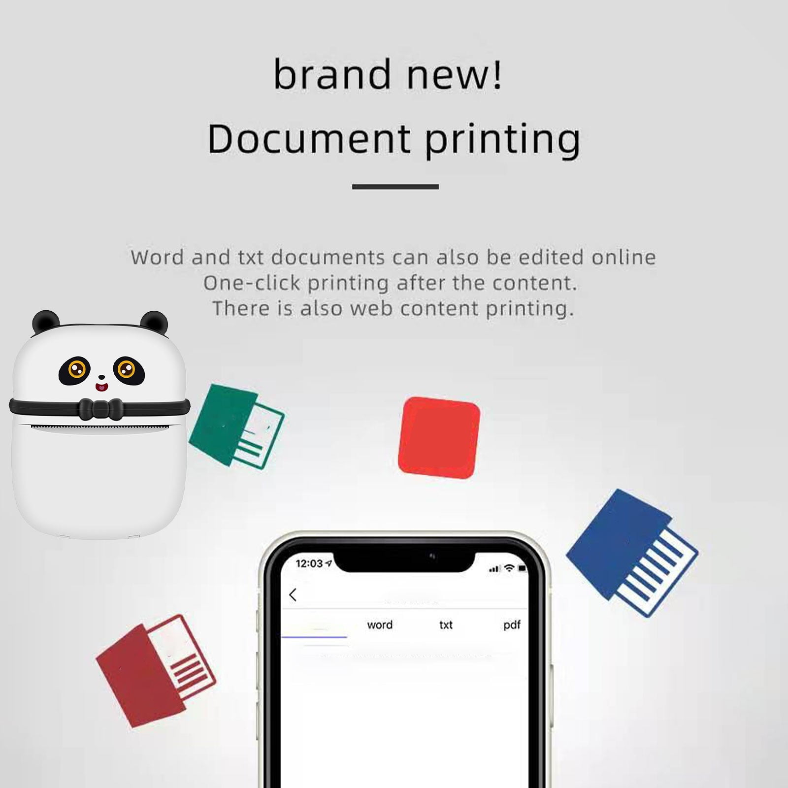 Mini Printer, 3.4x4.4inch Inkless Pocket Sticker Printer Machine, Bluetooth Thermal Printer with Built-In 2400mAh Rechargeable Battery for Work Plans, Notes & Gift Giving(Black)