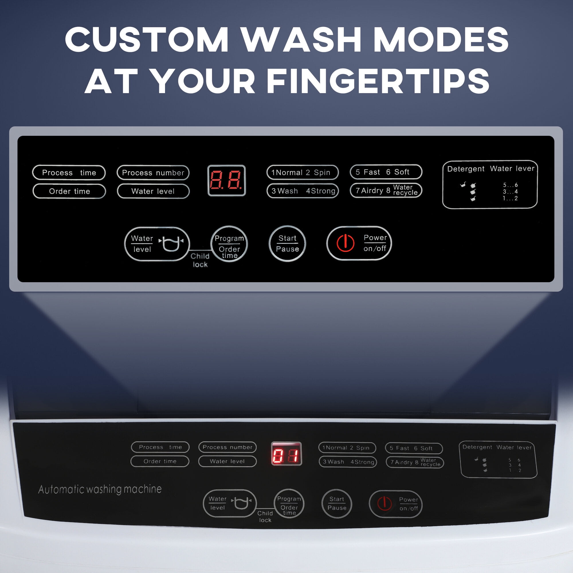 Electric Dryer, Compact Washer, Portable Washing Machine, Full Automatic Washer with 8 Programs and 6 Water Levels, Transparent Grey,White Dryer Machine,Tumble Dryer
