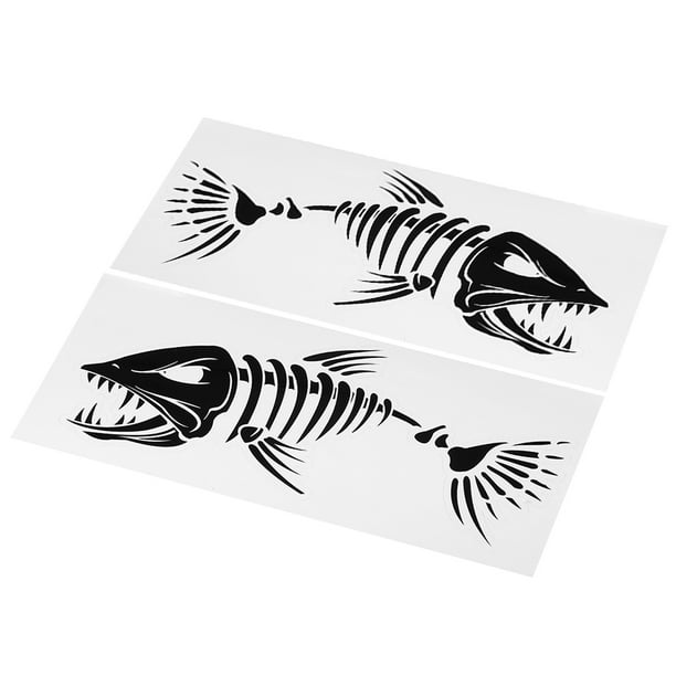 Anself 2 Pieces Fish Mouth Stickers Skeleton Fish Stickers Fishing Boat Canoe Kayak Graphics Accessories Color1