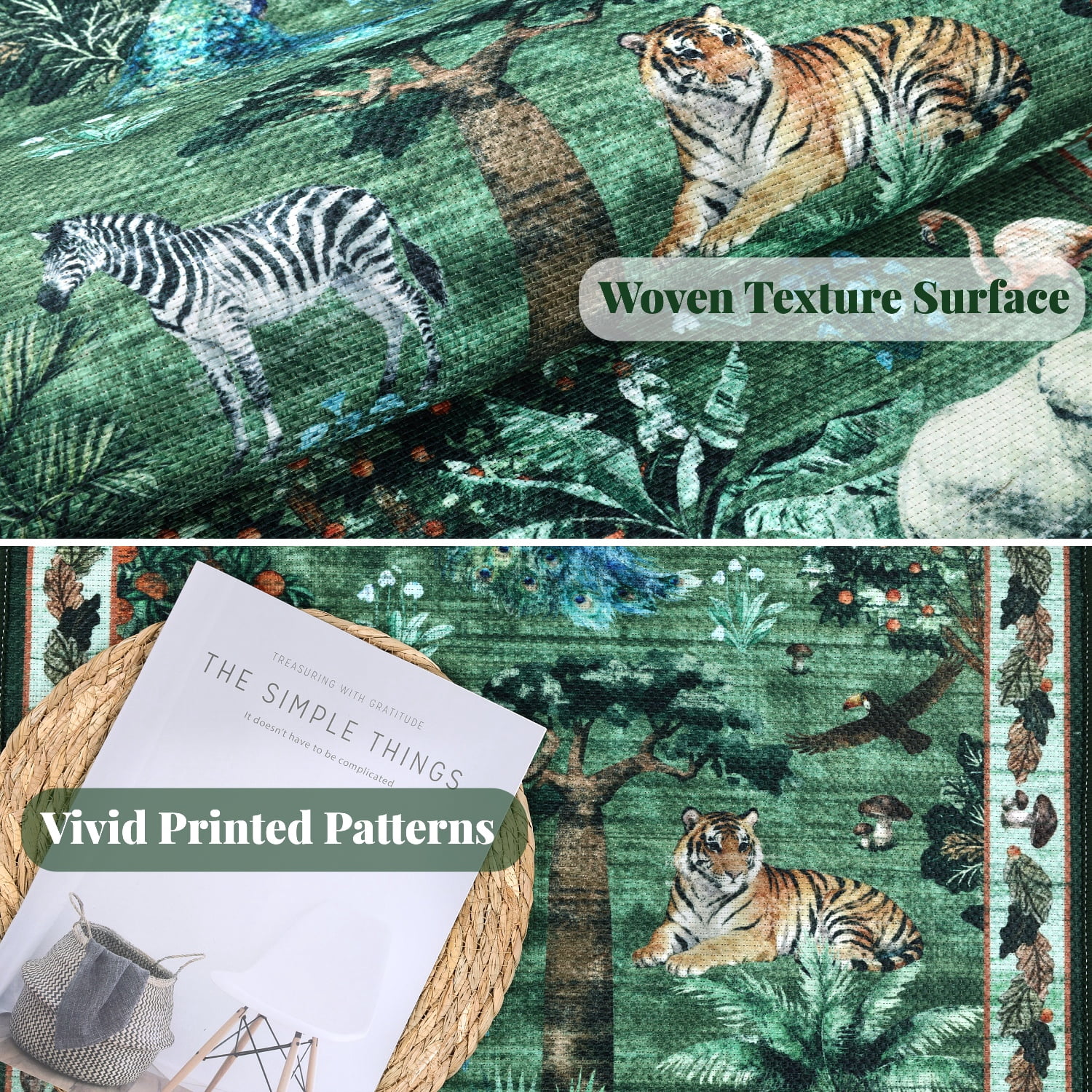 Outdoor Rugs 5x7 for Patio, Yamaziot Tropical Patio Rug Area Rugs for Living Room Faux Jute Rug, Jungle Animal Print Bedroom Accent Carpet Indoor Outdoor Rugs