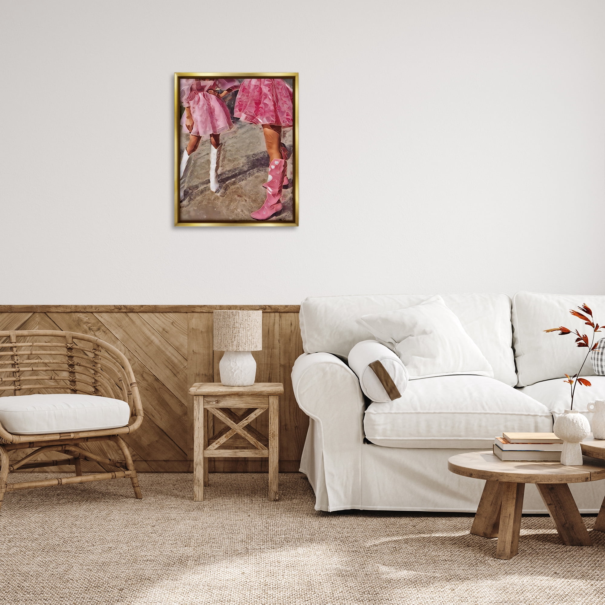 Stupell Industries Trendy Pink Cowgirls Beauty & Fashion Painting Gold Floater Framed Canvas Art Print Wall Art, 25 x 31