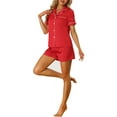 thumbnail image 4 of Unique Bargains Women's Pajama Short Sleeves Button Down Top and Shorts Satin Sets M Red, 4 of 6