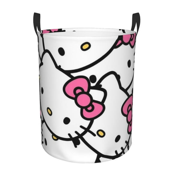 Large Laundry Basket with Handle, Hello Kitty Collapsible Laundry Hamper, Dirty Clothes Storage Basket for Living Room, Bathroom, Bedroom, College Dorm